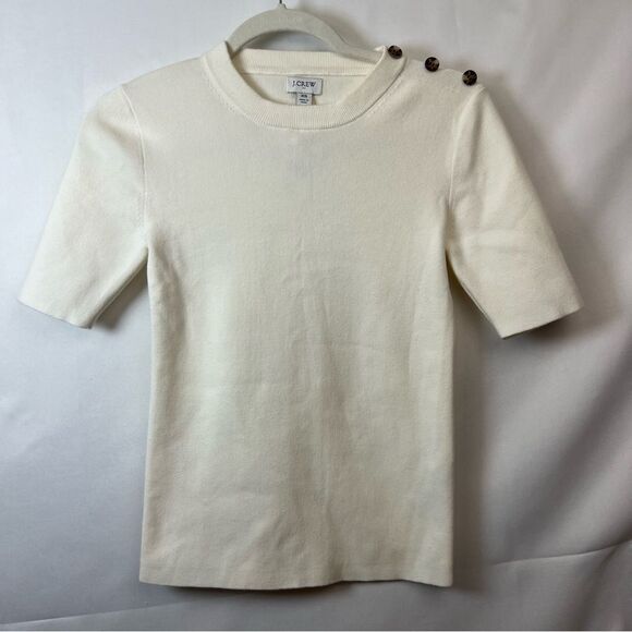 J. Crew Factory AK349 Ivory Short-sleeve Button Sweater For Women NWT size XS - Picture 1 of 12